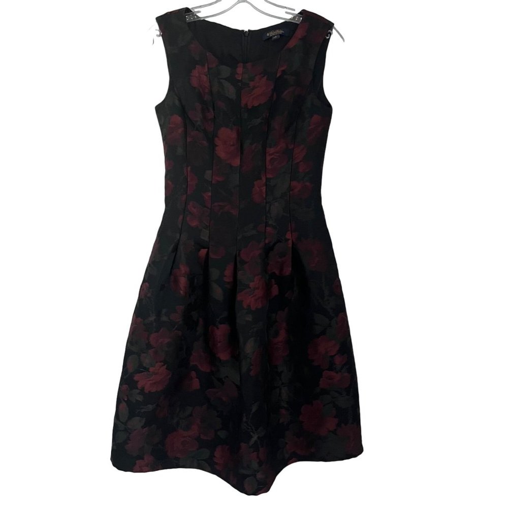 Brooks Brothers Black Red Printed Sleeveless Back Zip Pocket Dress 2 Holiday